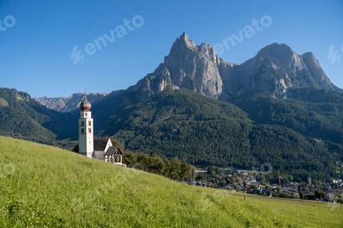 Preview: Seis am Schlern, St. Valentin Church in Dolomites, Trentino Alto Adige Italy