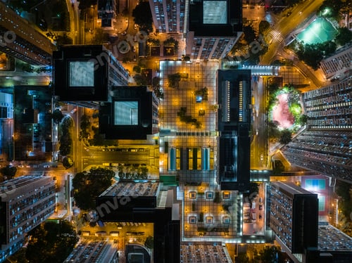 Preview: Top view of Public house building in Hong Kong at night