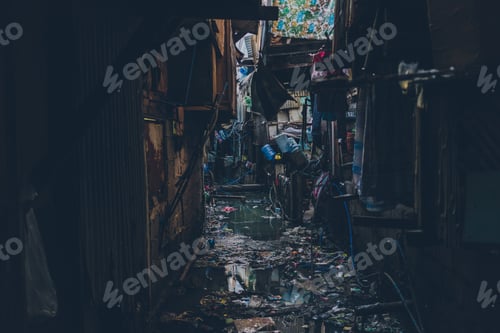 Preview: City street with trash floating in water