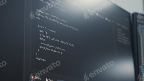 Preview: Closeup of computer display of software developer typing database functions script