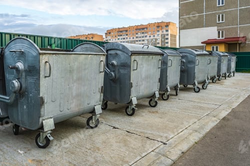 Preview: metal trash cans for separate waste collection in a densely populated area of the city