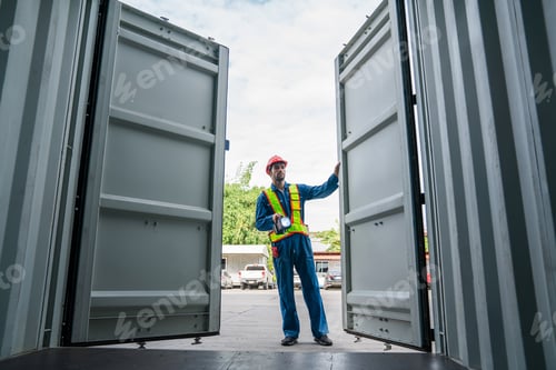 Preview: Male Container yard worker control and checking container.
