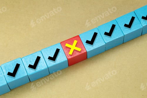 Preview: colored cubes with right and wrong icons. checklist or checkmark