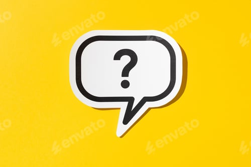 Preview: Question mark on speech bubble isolated on yellow background