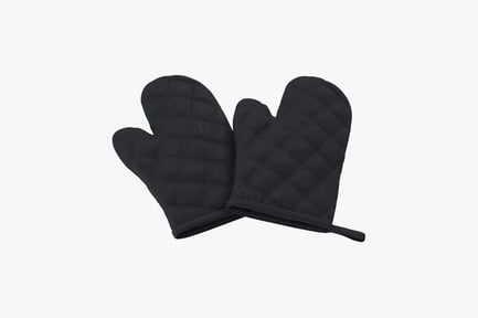 Preview: Textured Black Quilted Oven Mitts Pair