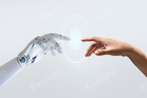 Preview: Technology meets humanity background, modern remake of The Creation of Adam