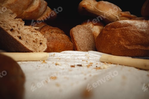 Preview: Variety of bread on tablecloth close up
