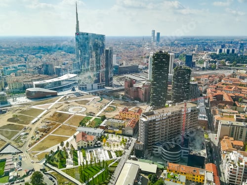 Preview: Milan aerial view. Milano city, Italy