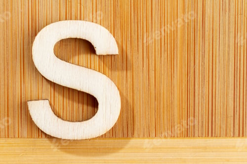Preview: Letter S of wood-made alphabet, top view and space for text