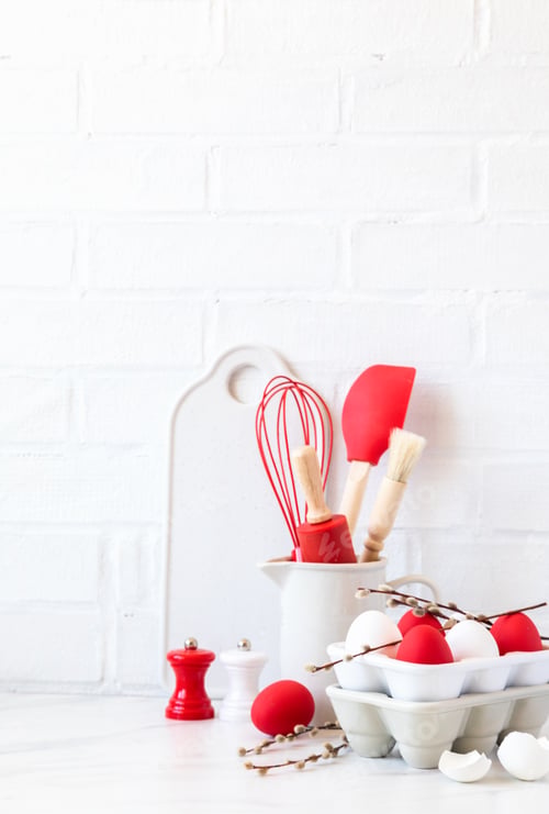 Preview: Easter Background for baking with ingredients for cooking. Traditional Easter decoration