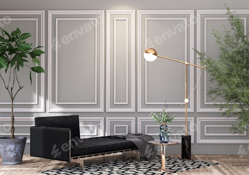 Preview: modern living room mock up with light gray sofa