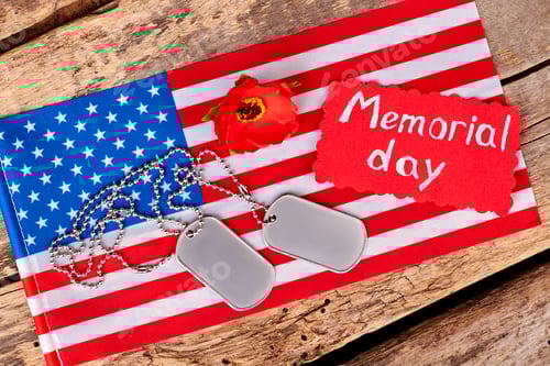 Preview: Patriotic Memorial Day Scene with Flag and Dog Tags