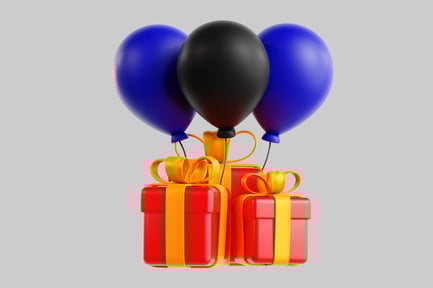 Visualização: Conjunto de presentes e balões