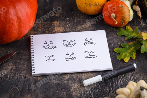 Preview: Notebook with scary face for making Halloween jack-o-lantern