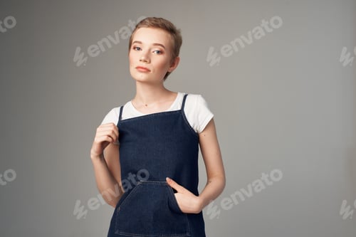 Preview: cheerful woman fashion clothes attractive look light background