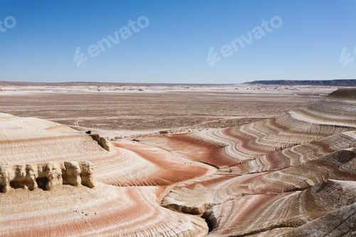 Preview: Kyzylkup plateau landscape, Mangystau desert. Rock strata formations