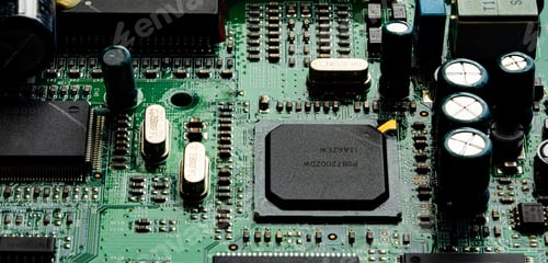 Preview: Macro Close up of components and microchips on PC circuit board