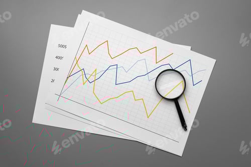 Preview: Business graph analysis documents on gray background