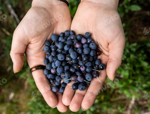 Preview: A handful of blueberries in open hands