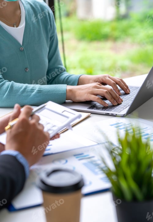Preview: Financial inspector calculating numbers in office room, Man accountant use calculator and computer w