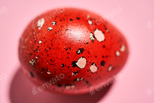 Preview: Easter red quail egg close-up. Texture.