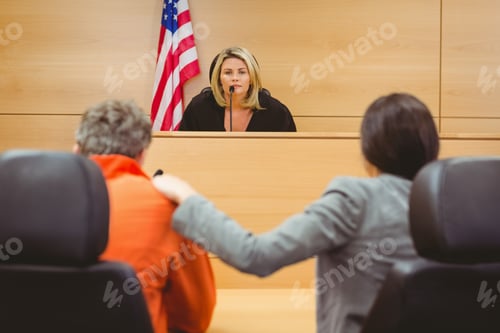 Preview: Judge And Lawyer Discussing The Sentence For Prisoner In The Court Room