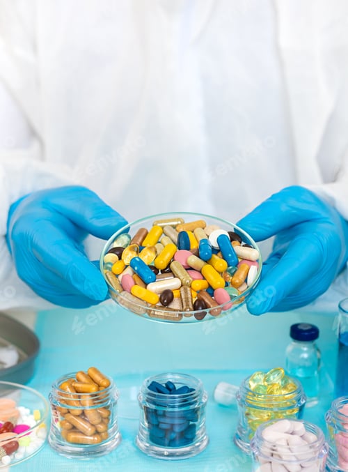 Visualização: examine os medicamentos em laboratório. Foco seletivo
.