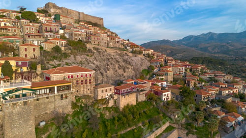 Preview: Traditional Greece. Lesvos island, view of town Molyvos (Mithymna) with old castle above