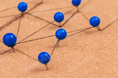 Preview: pins connected creating a network. creative photo.
