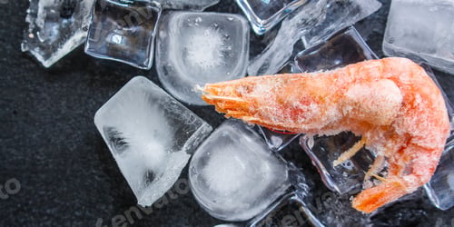 Preview: Shrimp Boiled Frozen (Long-Term Seafood Products) Pescatarian Menu Concept. Background. Top View
