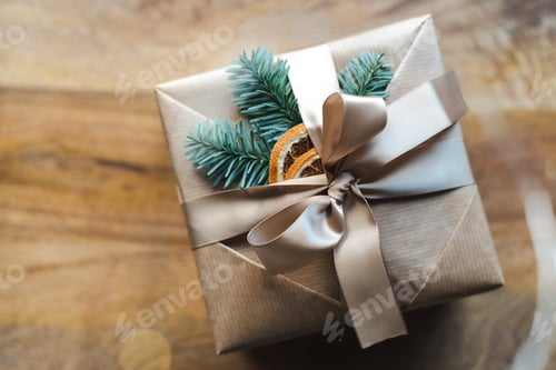 Preview: Wrapped Present with Ribbon, Sprigs, and Dried Fruit