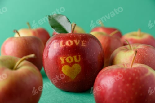 Preview: Red apple with text I Love You