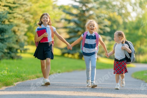 Preview: Girls with backpack are going to school