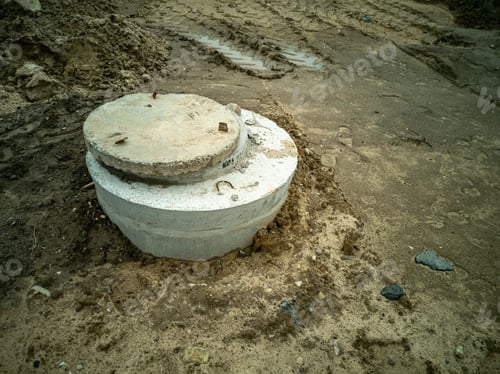 Preview: Dug-in concrete well rings with a concrete cover. Plumbing and sewerage.
