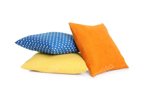 Preview: Different colorful decorative pillows on white background