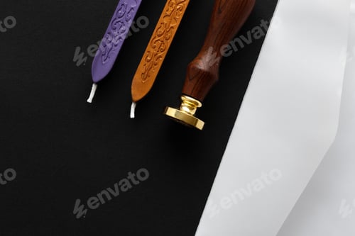 Preview: Notary public wax stamper. White envelope with brown wax seal, golden stamp. Responsive design