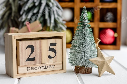 Preview: Beautiful multi-colored Christmas decorations on a light wooden table