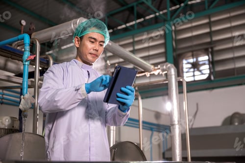 Preview: Worker Checking quality or checking stock of glass bottle in beverage factory.
