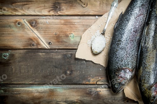 Preview: Raw sea fish salmon with salt.