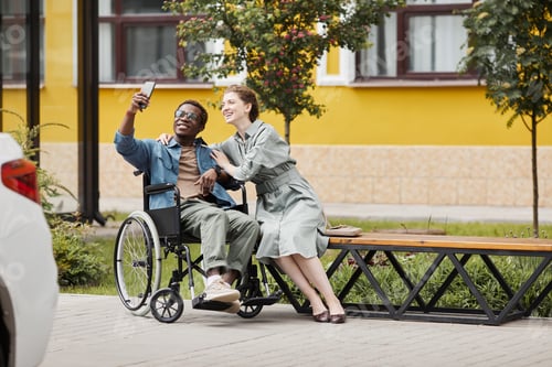Preview: Disabled man taking selfie with girlfriend