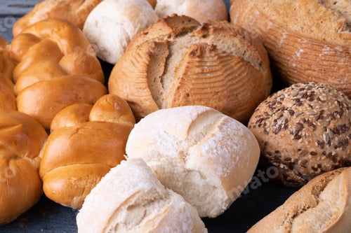 Preview: Full frame shot of various buns with copy space