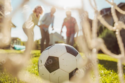Preview: Senior people celebrating after scoring a goal while playing football