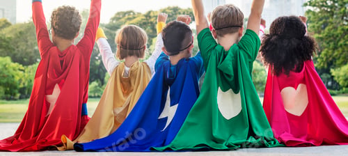 Preview: Superheroes Cheerful Kids Expressing Positivity Concept