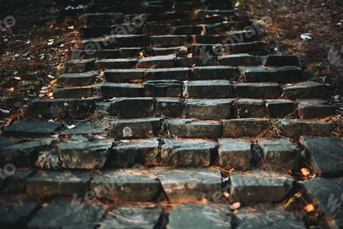 Preview: Stony steps of retro stairs in a wood