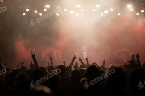 Preview: Crowd at concert and colorful stage lights.