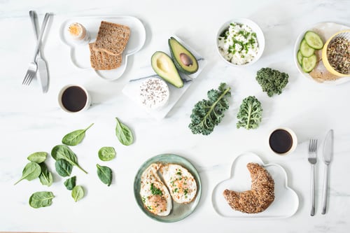 Preview: The top view of super food on the white marble table
