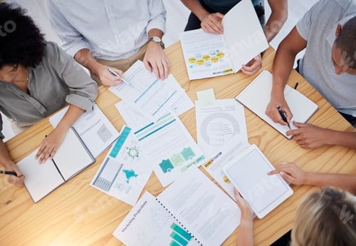 Preview: Startup, meeting or business people with data review for project management, SEO documents consult