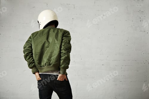 Preview: Stylized Person Wearing Helmet and Green Bomber Jacket