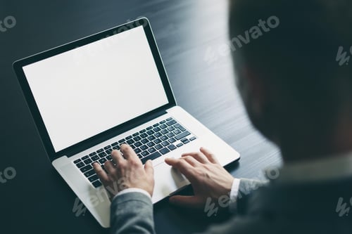 Vista previa: ordenador portátil, maqueta, pantalla en blanco, monitor de ordenador