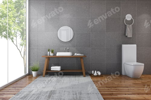 Preview: 3d rendering tropical bathroom with nice view from window
